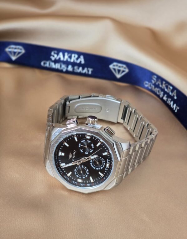 FERRO Siyah Kadran Çelik Erkek Kol Saati – Köşeli Kasa