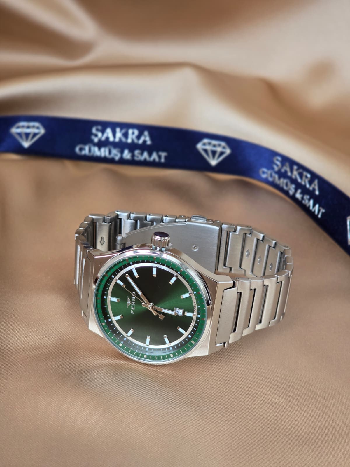 FERRO Yeşil Kadran Çelik Erkek Kol Saati