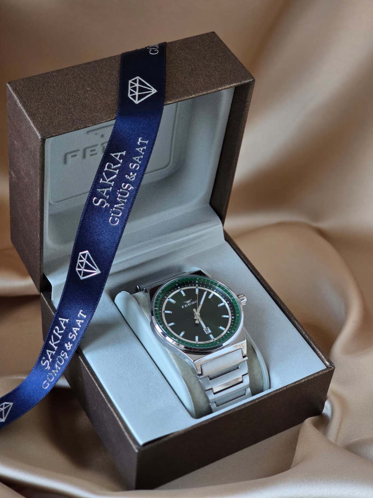 FERRO Yeşil Kadran Çelik Erkek Kol Saati - Görsel 3