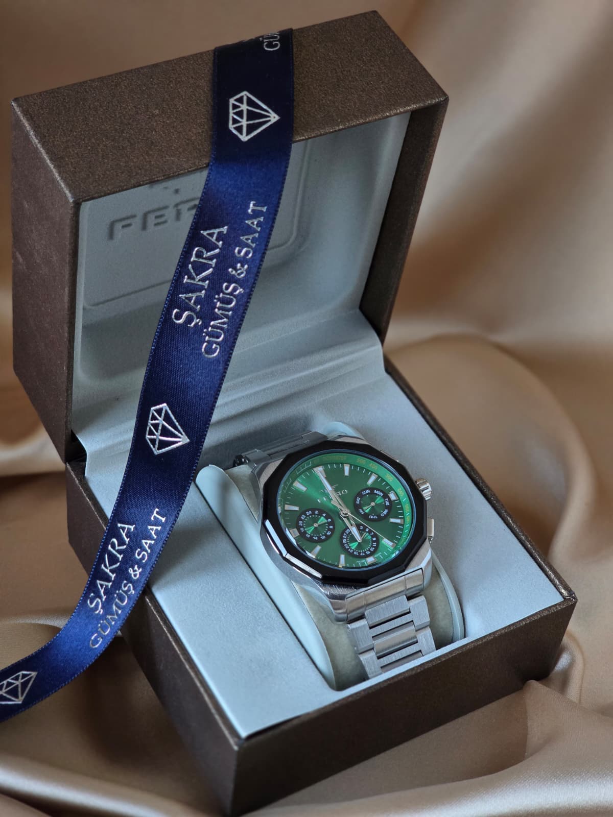 FERRO Yeşil Kadran Çelik Erkek Kol Saati – Çok Fonksiyonlu - Görsel 3