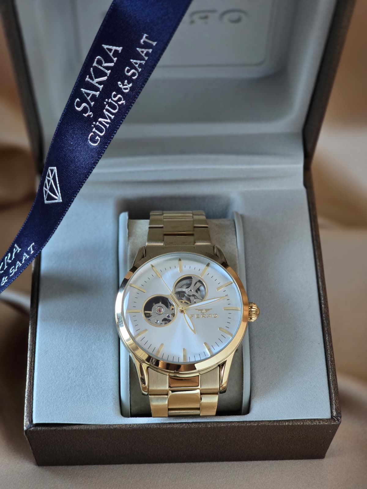 FERRO Tam Gold Çelik Erkek Kol Saati – İskelet Kadran - Görsel 2