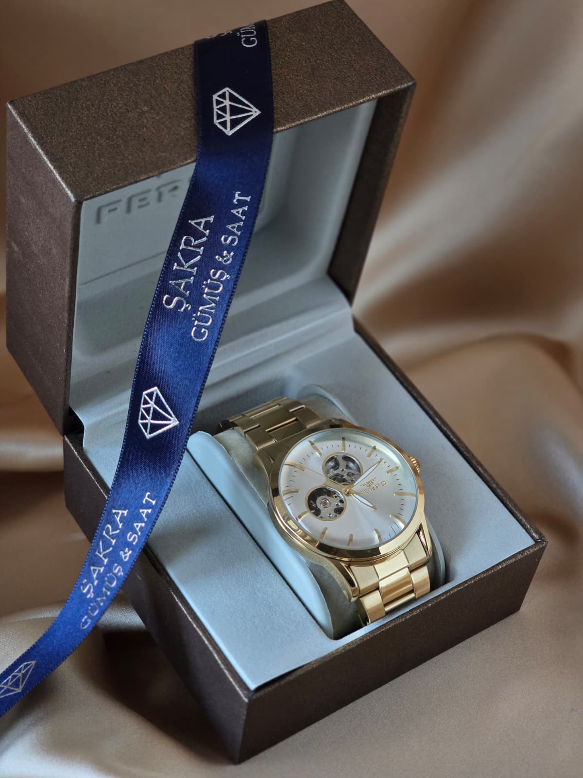 FERRO Tam Gold Çelik Erkek Kol Saati – İskelet Kadran - Görsel 3