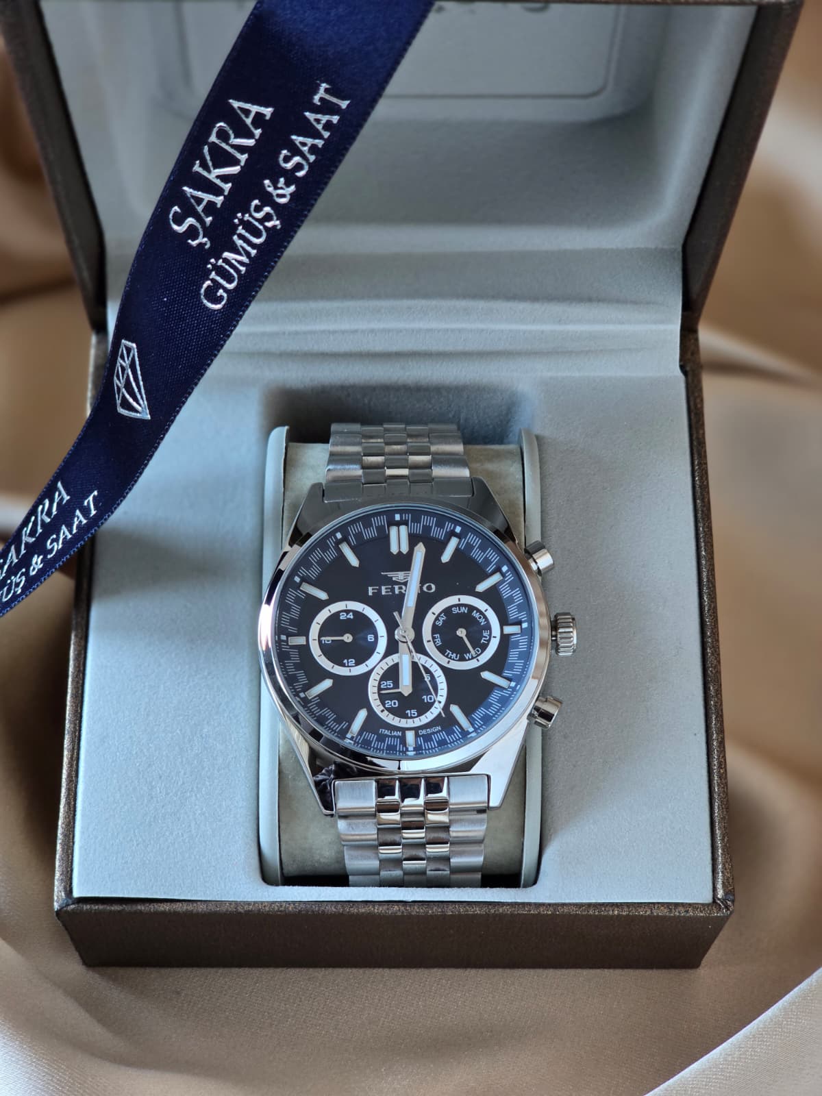 FERRO Chronograph Steel Erkek Kol Saati – Siyah Kadran - Görsel 2