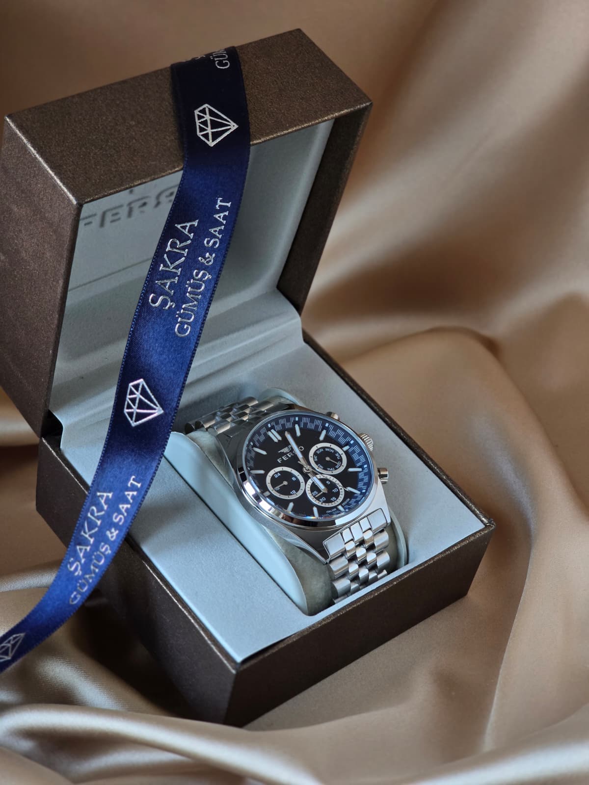 FERRO Chronograph Steel Erkek Kol Saati – Siyah Kadran - Görsel 3