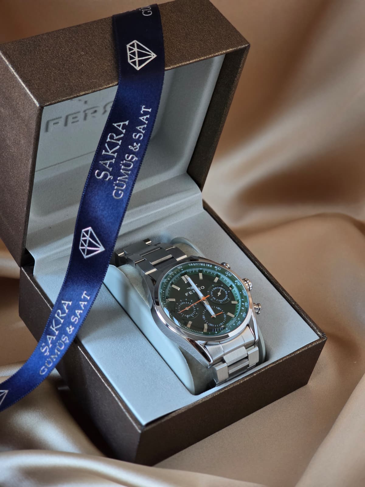 FERRO Green Dial Chronograph Steel Erkek Kol Saati - Görsel 3