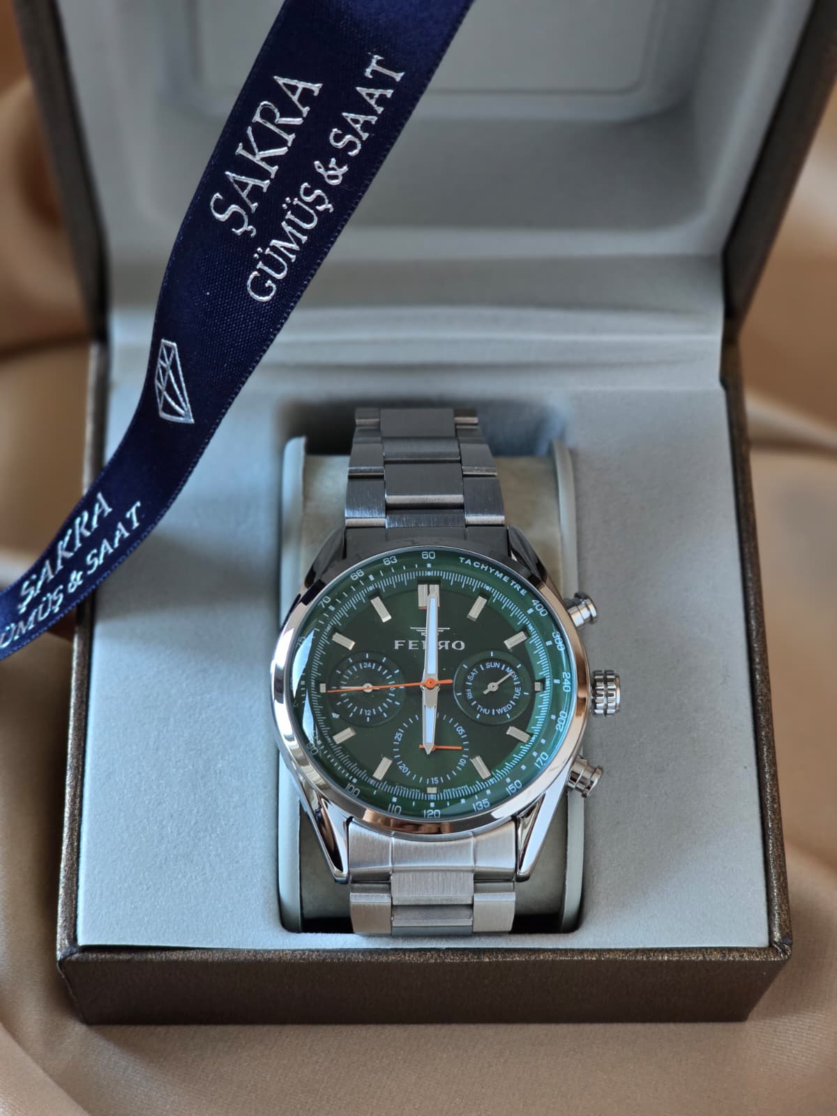 FERRO Green Dial Chronograph Steel Erkek Kol Saati - Görsel 2