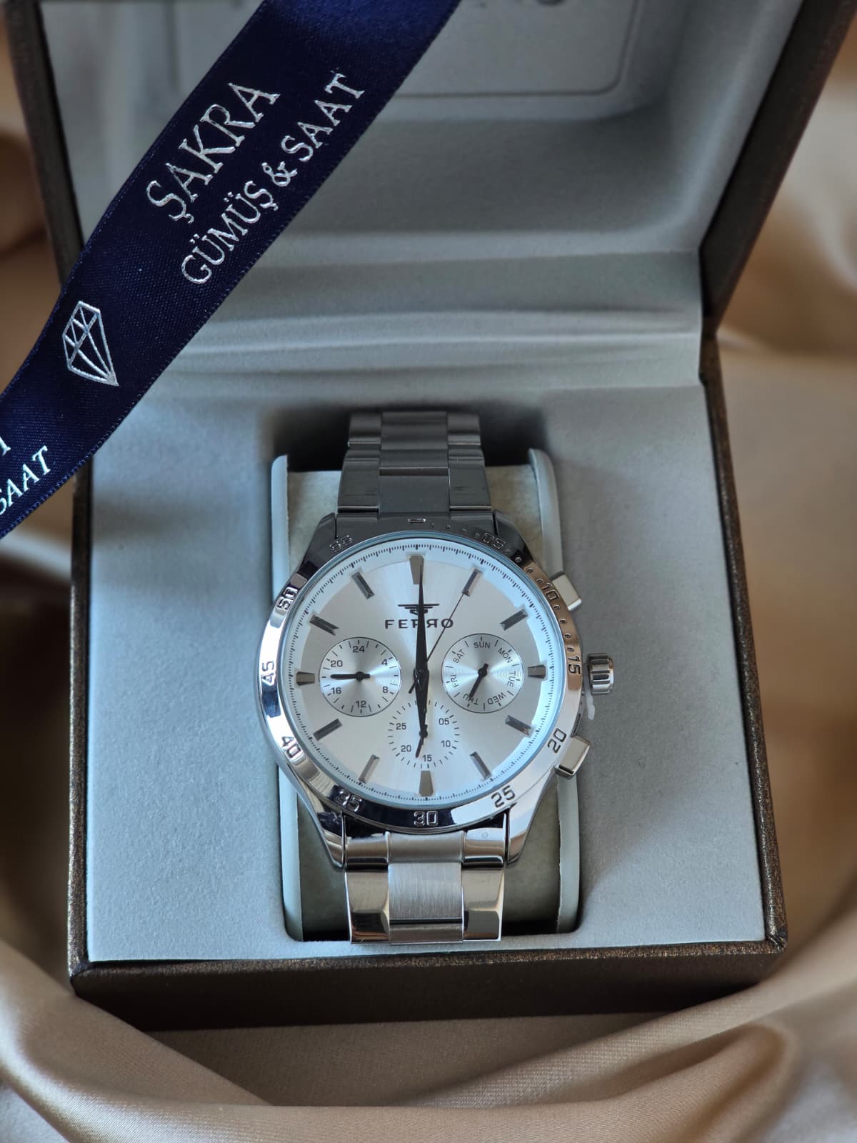 FERRO Multifunction Silver Dial Steel Erkek Kol Saati - Görsel 2