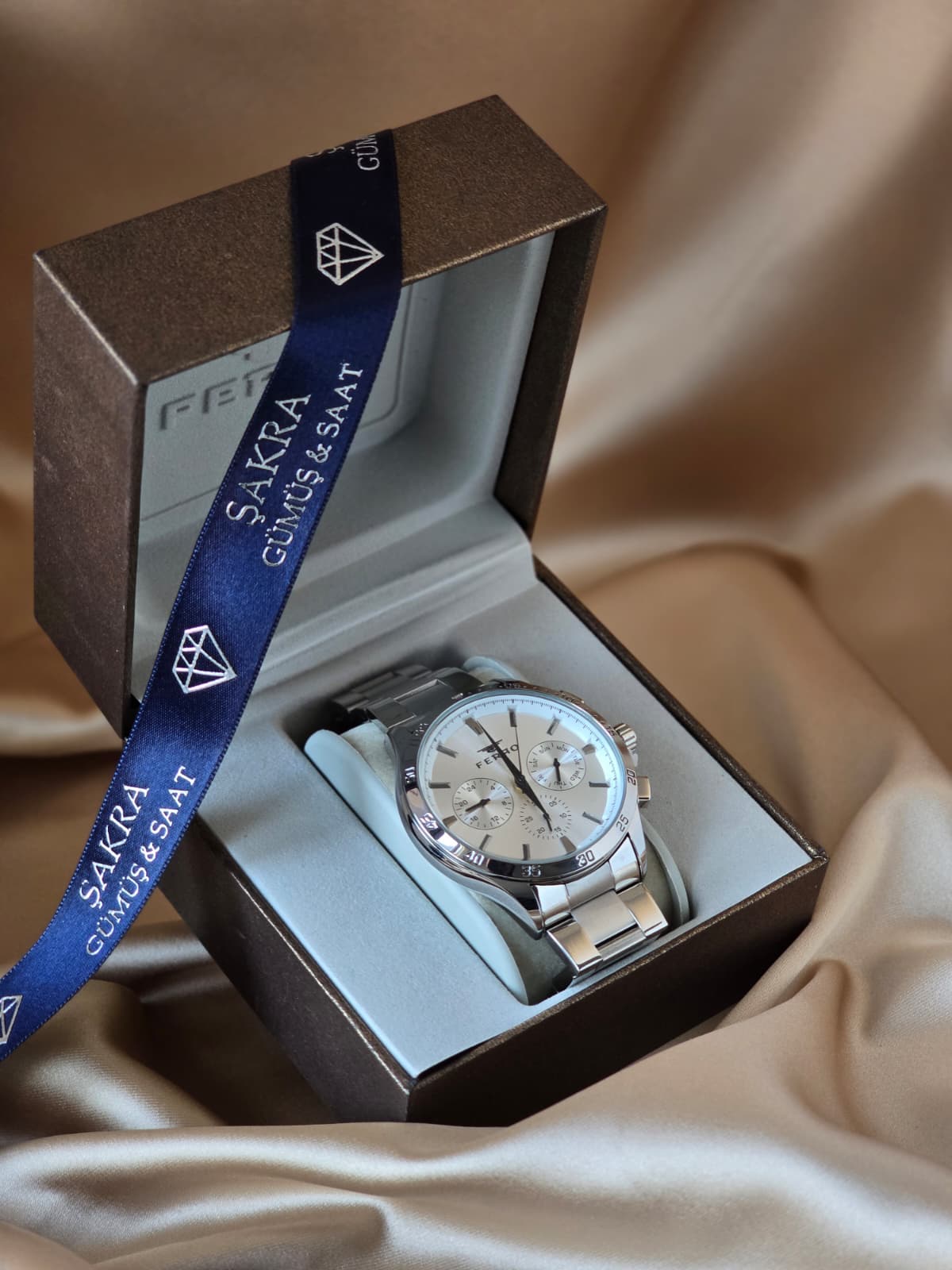 FERRO Multifunction Silver Dial Steel Erkek Kol Saati - Görsel 3