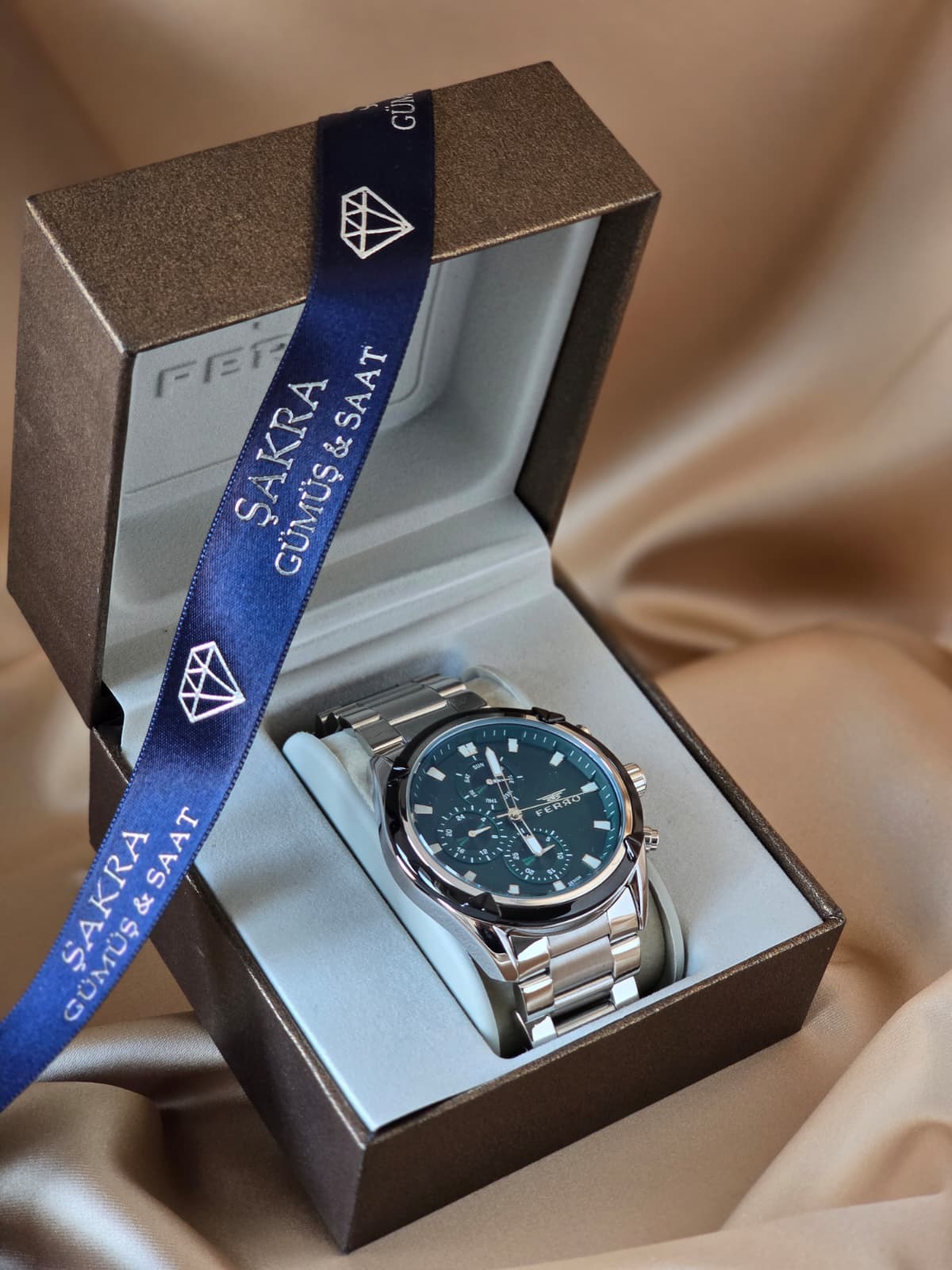 FERRO Multifunction Green Dial Steel Erkek Kol Saati - Görsel 3