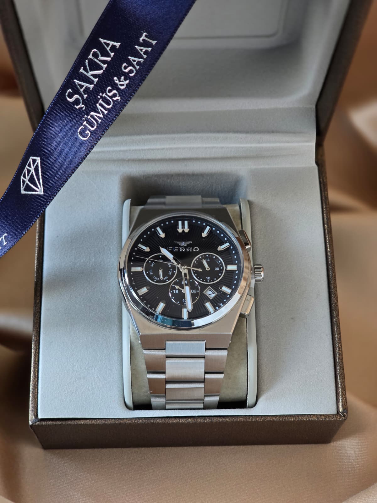 FERRO Multifunction Black Steel Erkek Kol Saati - Görsel 2