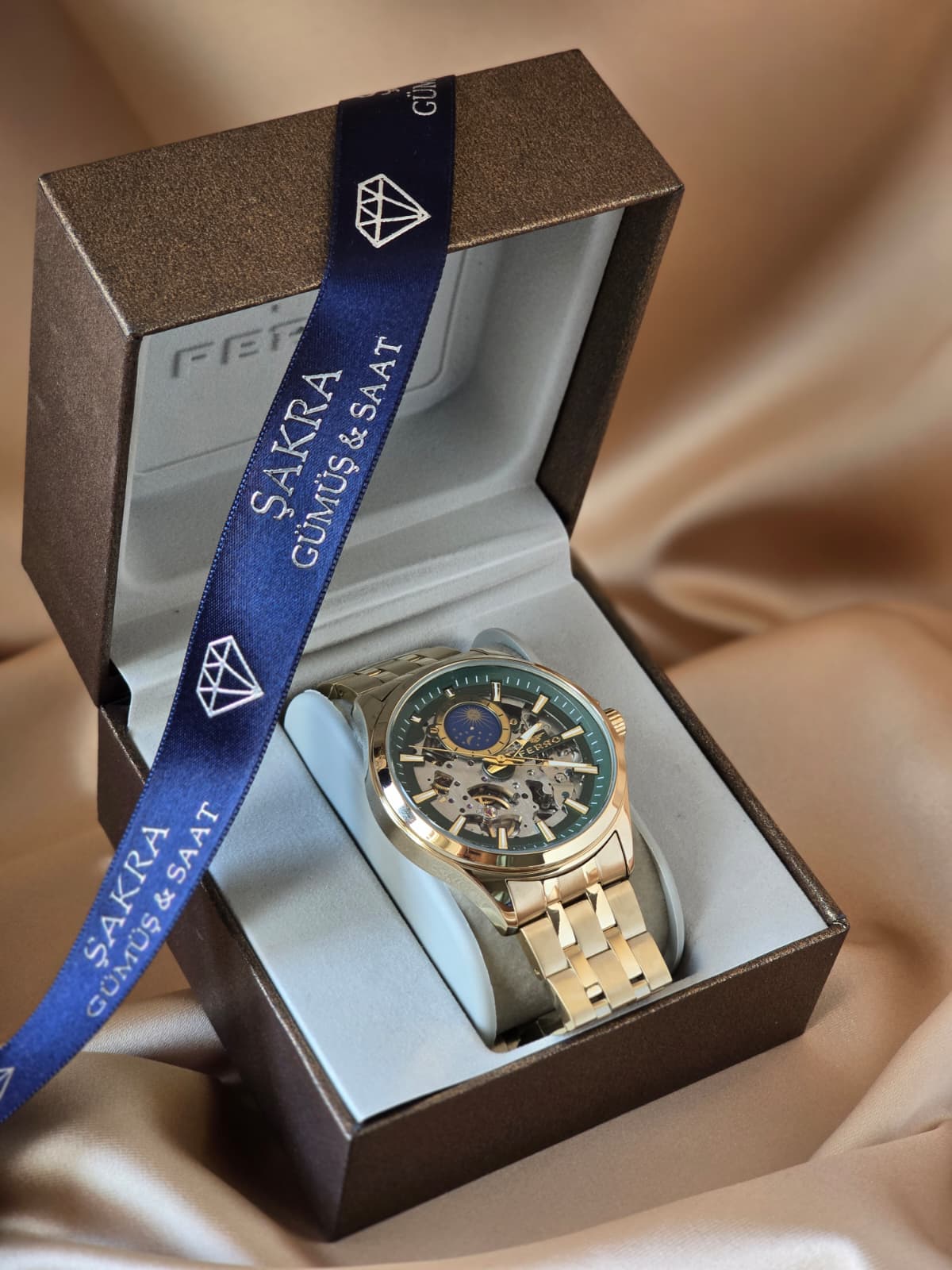 FERRO Gold Moonphase Skeleton Erkek Kol Saati - Görsel 3