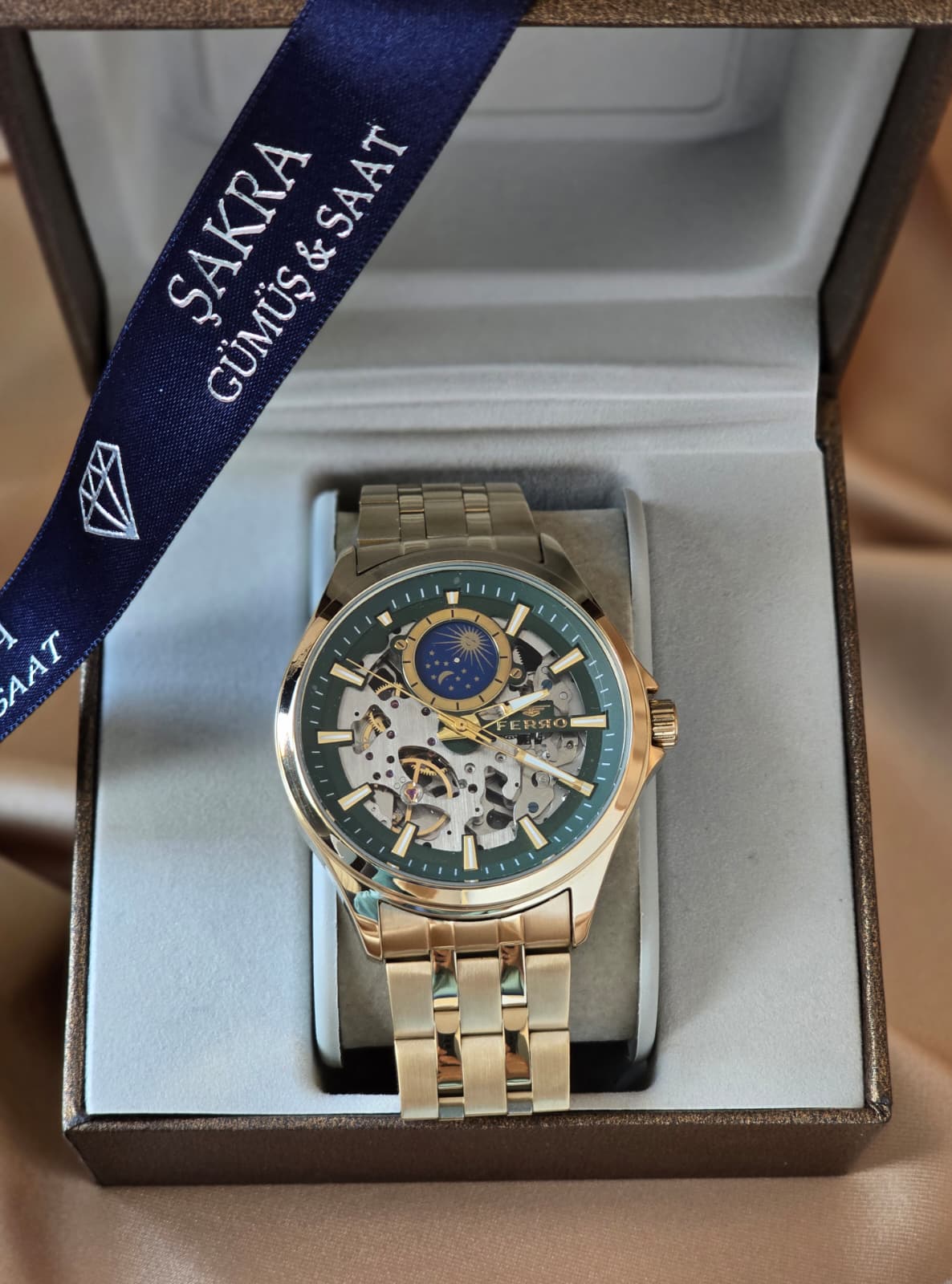 FERRO Gold Moonphase Skeleton Erkek Kol Saati - Görsel 2