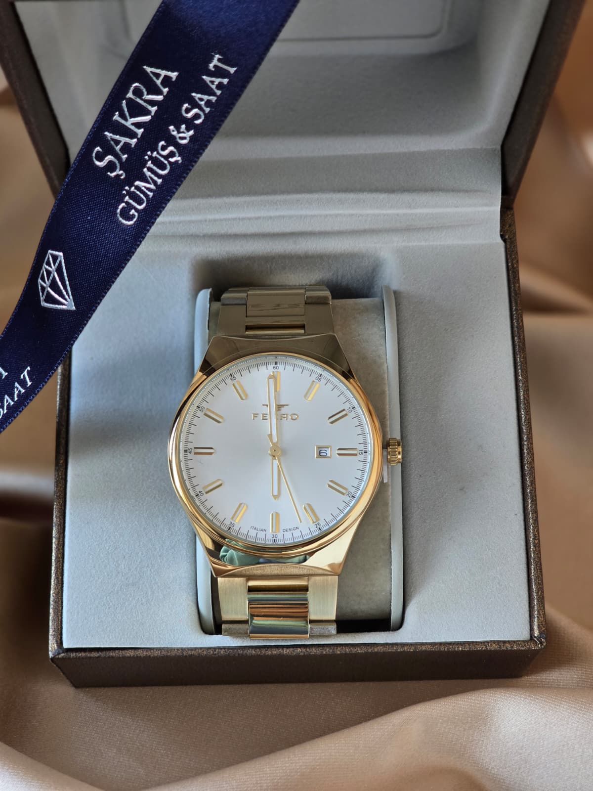 FERRO Classic Gold White Date Erkek Kol Saati - Görsel 2