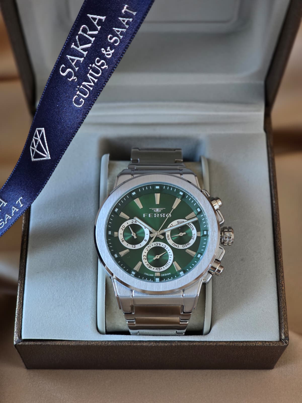 FERRO Green Steel Multi Function Erkek Kol Saati - Görsel 2