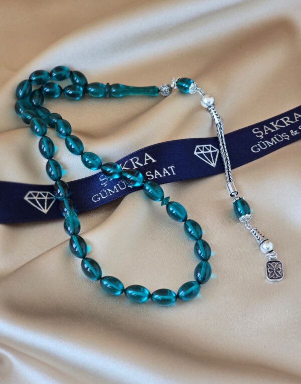 Gümüş Püsküllü Turkuaz Ateş Kehribar Tesbih