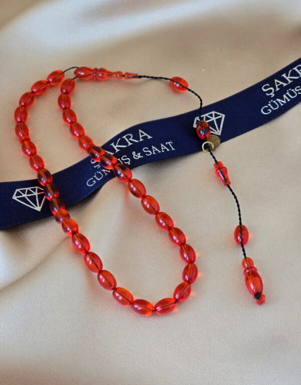 Canlı Kırmızı Ateş Kehribar Sistemli Tesbih