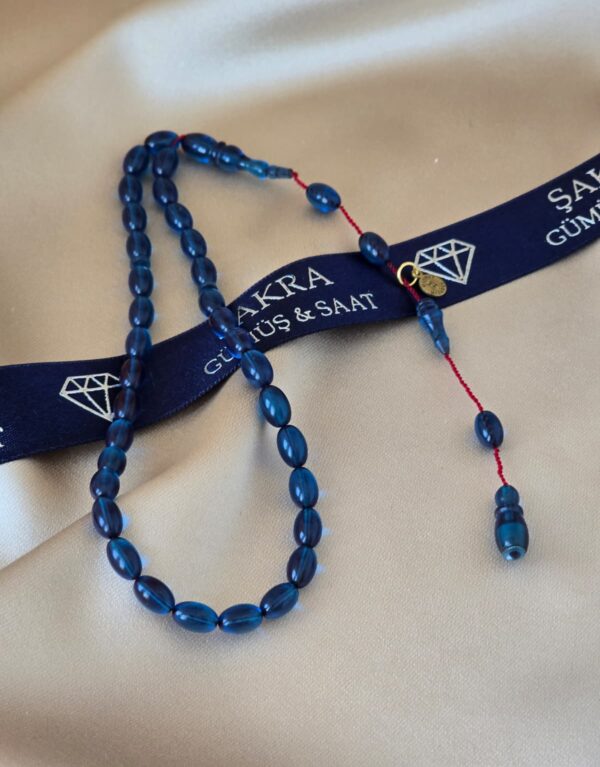 Lacivert Tonlu Şeffaf Sistemli Ateş Kehribar Tesbih