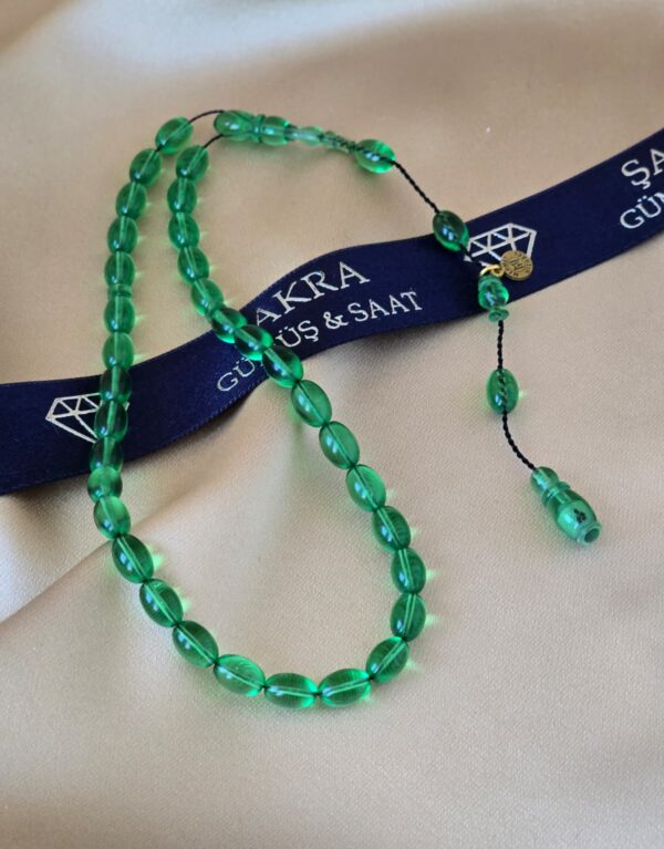 Zümrüt Yeşili Şeffaf Sistemli Ateş Kehribar Tesbih
