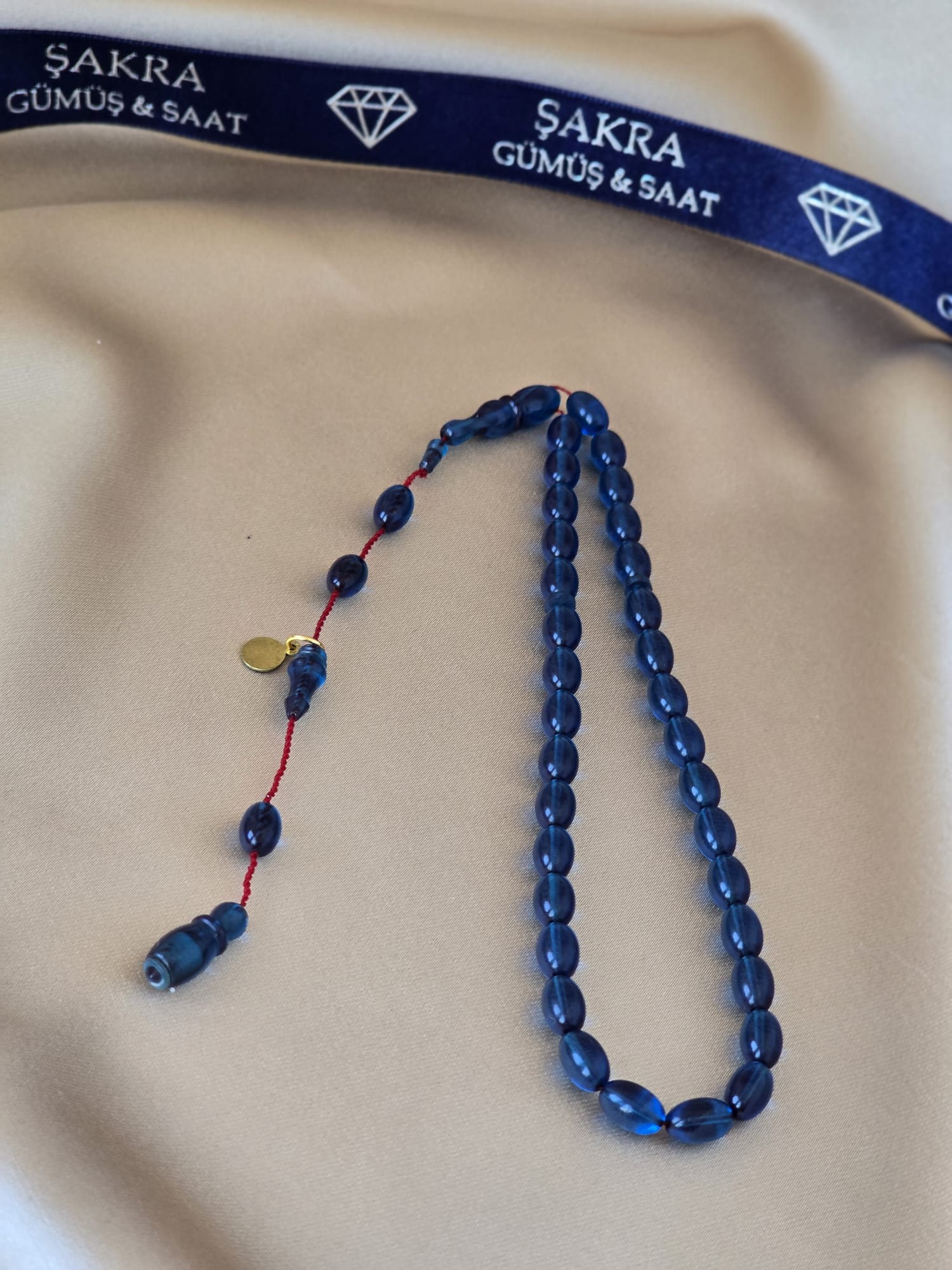 Lacivert Tonlu Şeffaf Sistemli Ateş Kehribar Tesbih - Görsel 2