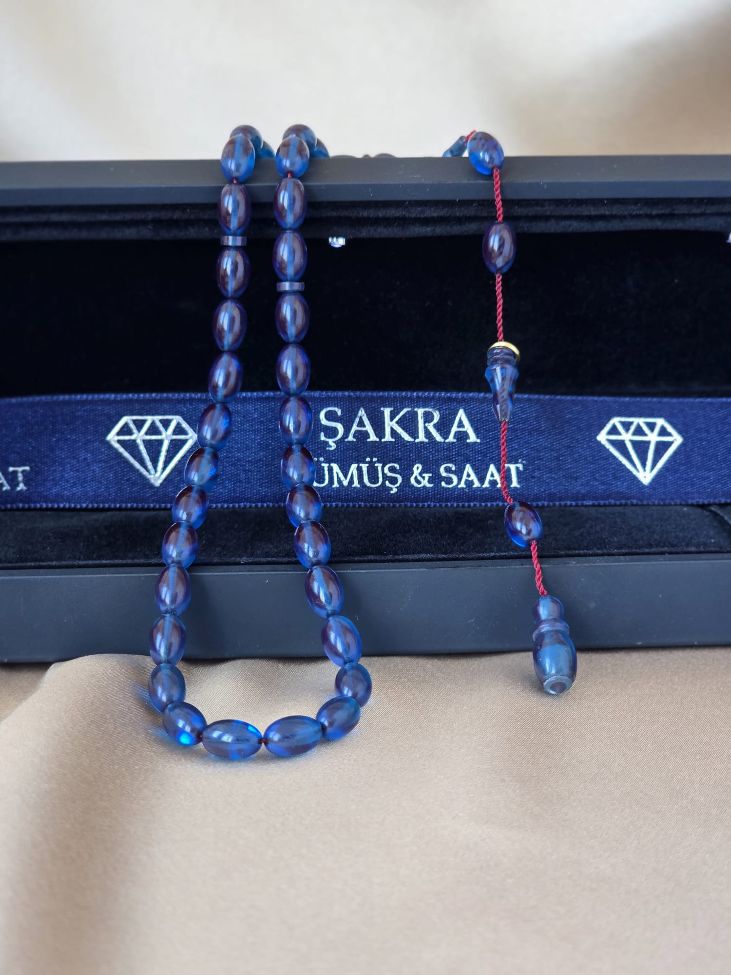 Lacivert Tonlu Şeffaf Sistemli Ateş Kehribar Tesbih - Görsel 3
